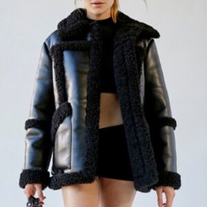 Urban Outfitters Black Leather Shearling Jacket
